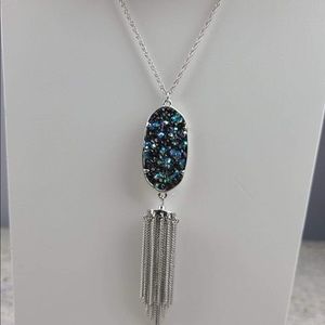 Silver tone Crystal Tassel Necklace